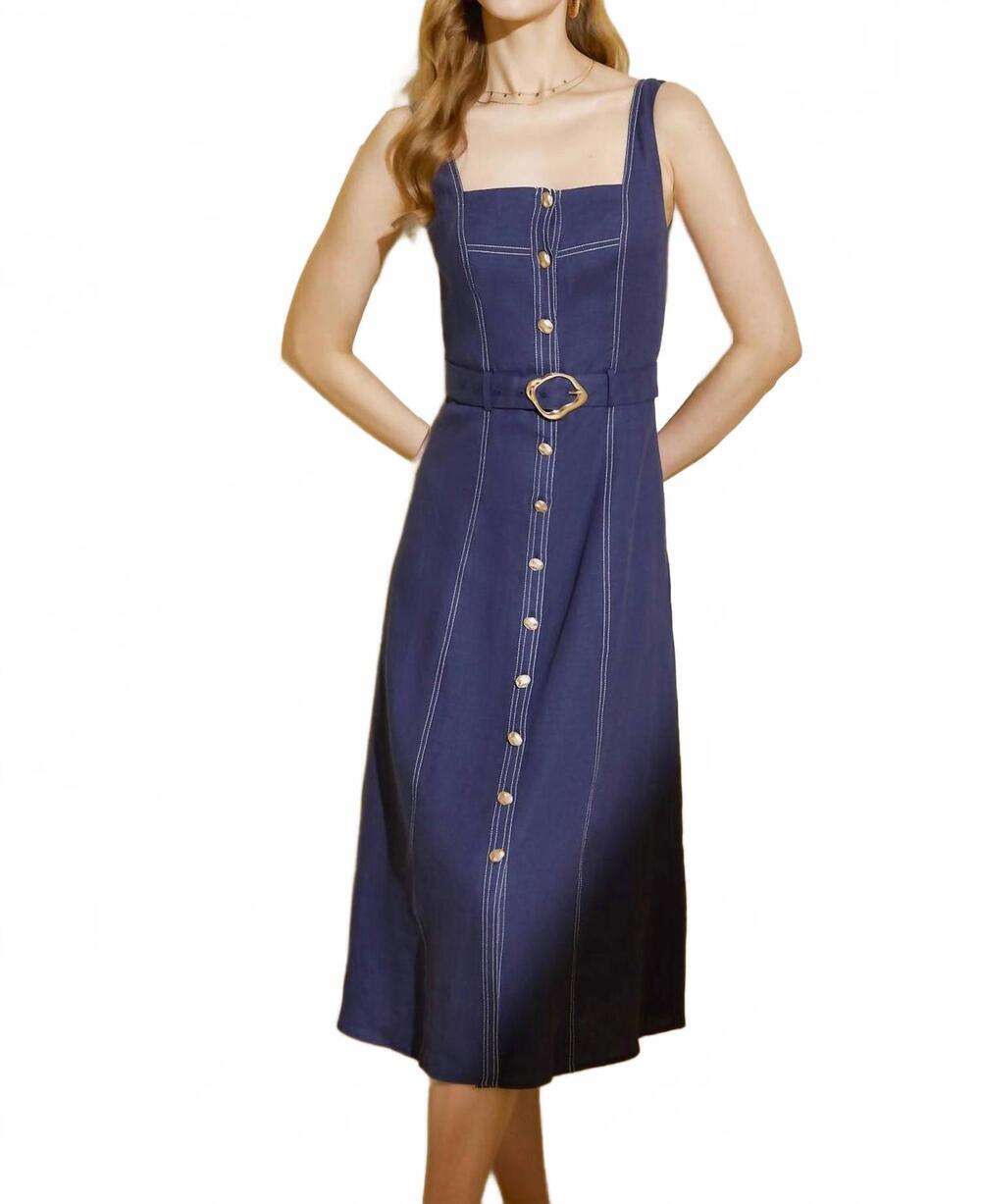 NEW G.D.S. emily linen slip midi dress in mulled grape navy